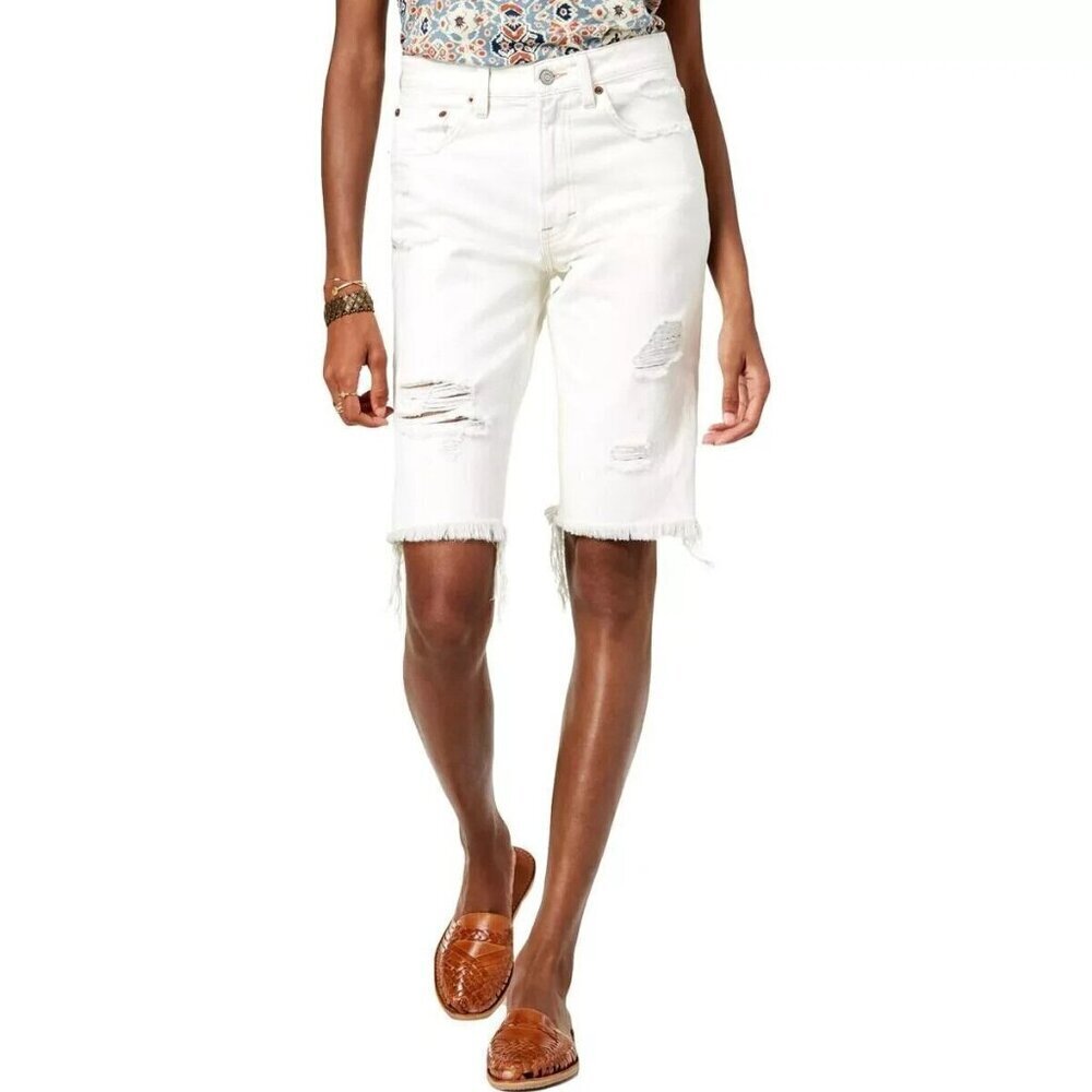 Lucky Brand Abbey Bermuda Denim Jean Shorts Womens 2/26 White distressed Stretch